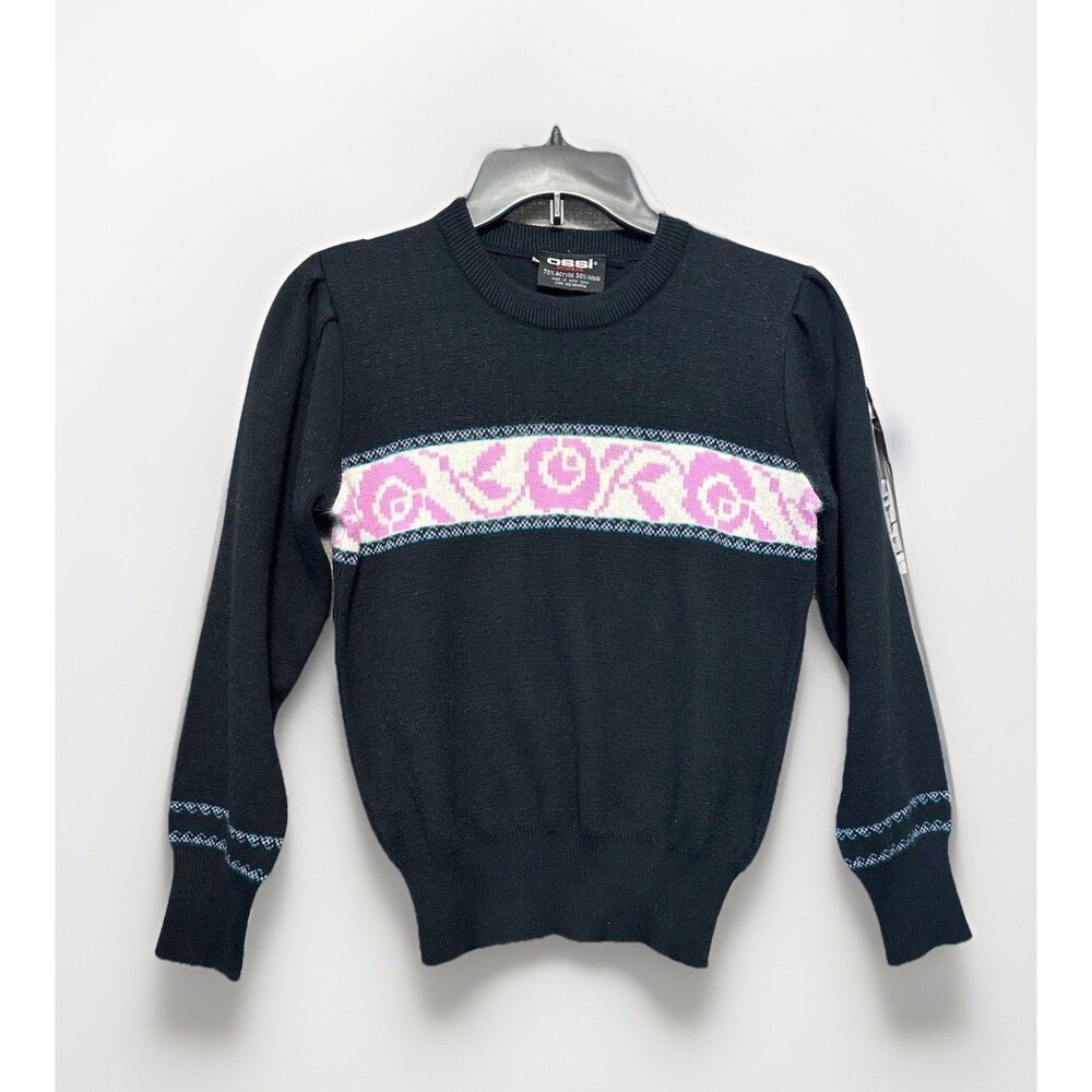 Vtg Ossi Skiwear Sweater 80s Women's Medium Black Sports Retro Wool Blend Ski